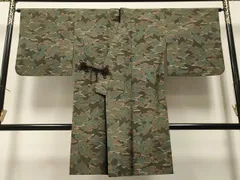 平和屋着物＃道中着　紬地　葉尽くし　ロング丈　正絹　逸品　CAAT5627id