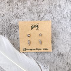 28【SALE】［チタンポスト］ミニピアスセット（スター×フェザー）シルバー 金属アレルギー対応【セレクト商品】