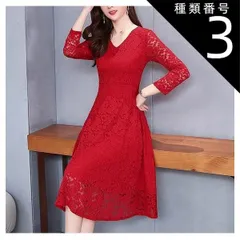 種類3：ブラック/3XL 総レース Vネック ミニ フレア ドレス ワンピース パーティードレス パーティドレス 結婚式ドレス 結婚式のドレス ミニ丈 袖あり 長袖 襟なし Aライン シフォン 透け感 かわいい 大人可愛い きれいめ シンプル 大人 上品 おし