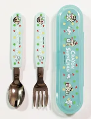 【456円ショップ】　クレヨンしんちゃん　ブルー　食器　スプーン　フォーク　ケース