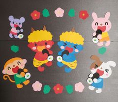 壁面飾り 壁面製作 節分 2月 鬼 恵方巻 恵方巻き 梅 幼稚園 保育園