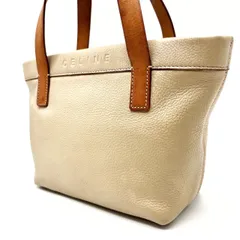 【良品】 CELINE セリーヌ ハンドバッグ レザー 革 型押しロゴ ベージュ 肌色 ブラウン 茶色 ユニセックス 男女兼用 メンズ レディース