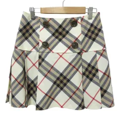 美品 BURBERRY BLUE LABEL バーバリーブルーレーベル ノバチェック プリーツミニスカート 36 アイボリー×ベージュ レディース 古着 中古 USED
