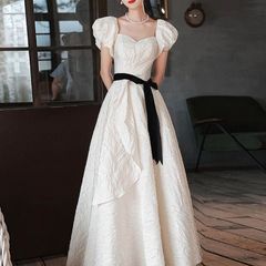 ウェディングドレス ウエディングドレス パフスリーブ オフショルダー 2way ブライダル ロングドレス 花嫁 プリンセスドレス プリンセスライン 半袖  二次会 結婚式 前撮り 大きいサイズ  0843