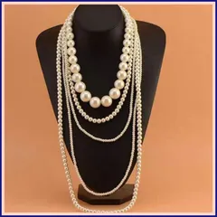新品 パール5連ネックレス アクセサリー パール 5連 プチプラ 人工パール 冠婚葬祭 クリスマス パーティー ゴージャス ロングネックレス イベント 華やか