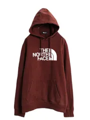 【お得なクーポン配布中!】 ノースフェイス プリント スウェット フード パーカー メンズ L 古着 The North Face プルオーバー 裏起毛 トレーナー アウトドア 薄手 茶
