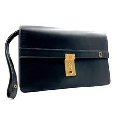 ■美品■dunhill ダンヒル　ダイヤルロック　セカンドバッグ　クラッチバッグ　本革　レザー　ブラック　ゴールド金具　ストラップ　メンズ　ビジネス　高級