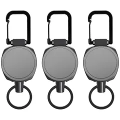 [FUPUTWO] キーリール キーバック カラビナ付き キーホルダー 伸縮 フック ストラップ (ブラック) [ブラック]