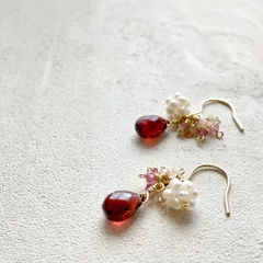 ガーネットとピンクトルマリンのフェミニンピアス 14kgf