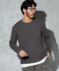 新品 未使用 JIGGYS SHOP(ジギーズショップ)ワッフルサーマルロンT クルーネック 217856 チャコールグレー
