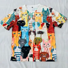 レディースTシャツネコいっぱいTおおきめゆったり（Lサイズ/XLサイズ/2XLサイズ/3XLサイズ/4XLサイズ/5XLサイズ)春夏秋半袖シンプル猫好き必見