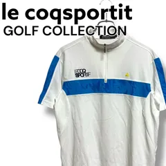 le coq sportif ルコックスポルティフ GOLF COLLECTION 白×青 ハーフジップ 半袖ゴルフシャツ ポリエステル100% 中国製 Mサイズ ストライプ スポーツ メンズ 964H