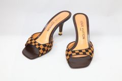 ●最終出品●SALE 美品◆ルイヴィトン ダミエ ハラコ ミュール 36 ヒール6.5cm LOUIS VUITTON 靴 サンダル
