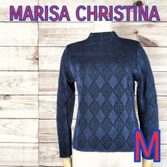 美品 MARISA CHRISTINA マリサクリスティーナ レディース トップス ニット セーター 肩パット 予備ボタン 長袖 ウール ラメ 紺 ネイビー (5840 bbb250)