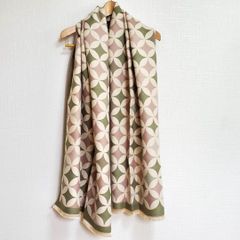 ストール レディース 大判 厚手 春 秋 冬 緑×白 ダイヤ柄 チェック柄 七宝柄 ショール ブランケット代り ドット 女性 ギフト ロング 柔らかい ポリエステル プレゼント ボリューム 模様 持ち運び マフラー 膝掛け 母の日 長め 長方形 透けない 寒さ