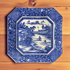 古伊万里 金彩 色絵 [窓絵松竹梅図] 六角皿 小皿 角皿 取り皿