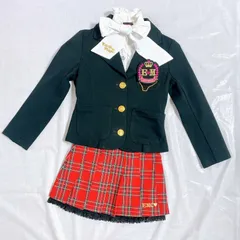 EARTH MAGIC アースマジック 日本製 女の子 子供用 スーツ 120㎝  ブラック レッド リボン エンブレム ロゴ 刺繍 チェック プリーツ フリル レース かわいい 卒園式 入園式