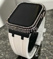 アップルウォッチシームバンド別注ラバーベルトAppleWatch キラキラ画面保護付きカスタムカバーケース　23