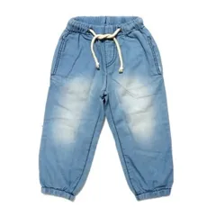 韓国子供服 ウォッシュデザインデニムジョガーパンツ ウエストゴム コットンデニム 長ズボン キッズ ボトムス ブルー