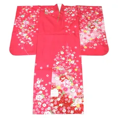 新品 七五三 ７歳 四つ身 濃ピンク 絵羽 着物 長襦袢 ポリエステル