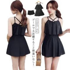 水着 タンキニ 黒 スイムウェア ワンピース 中学生 大学生 高校生 ブラック フリル ショートパンツ付き カップ付き 女の子 インナーショーツ 体型カバー UVカット レディース M250319-163