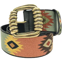 希少】ETRO エトロ ネイビー ペイズリー柄ベルト ゴールド