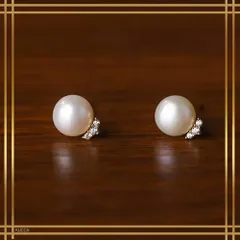 111【パール】8mm　ダイヤ　ティアラ　ピアス　淡水真珠　シルバー925　ゴールド