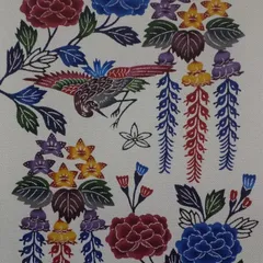 れいく　希少 琉球紅型 城間栄順 反物 花鳥風景 潮遊『城間栄順米寿記念』