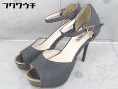 ◇ Mafmof マフモフ 光沢 アンクルストラップ オープントゥ ヒール パンプス サイズLL ブラック レディース  【1102050005772】