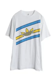 【お得なクーポン配布中!】 80s USA製 アディダス トレフォイル ロゴ プリント Tシャツ メンズ XL 小さめ L / ヴィンテージ グラフィック 3ライン シングルステッチ 白