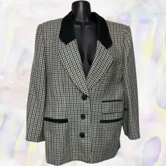 Leilian　レリアン　テーラードジャケット　ブラック×ブラウン　レディース　千鳥格子　チェック　肘パッチ　9号　美品