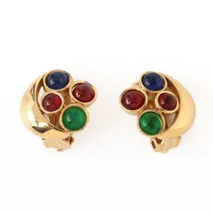M24183 美品 NINA RICCI ニナリッチ イヤリング カラーストーン アンティーク ヴィンテージ ゴールド×レッド×グリーン×ブルー