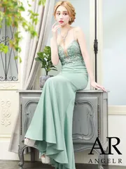 グリーン  [AR24311-MIGR-2401] 【Angel R/エンジェルアール】アッパーフラワーレース/ ビジュー/ バストシアー/ キャミソール/ マーメイド/ ロングドレス/ ナイトドレス/ キャバドレス long ロングワンピース