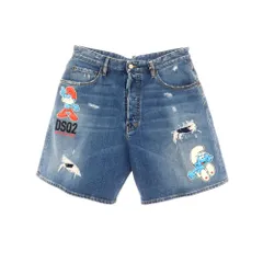 【新品】ディースクエアード DSQUARED2 × THE SMURFS ストレッチ コットン デニム ショートパンツ ブルー【サイズ46】【メンズ】