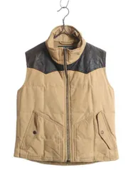 【お得なクーポン配布中!】 90s ラルフローレン 本革 レザー ヨーク 切替 ダウン ベスト レディース S / オールド ポロ フルジップ 重ね着 前開き コットン ツートン