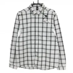 【美品】オークリー 長袖シャツ ライトグレー×黒 チェック 一部メッシュ ストレッチ メンズ L ゴルフウェア Oakley