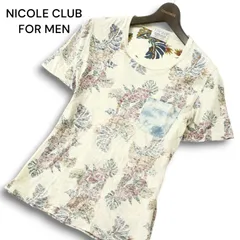 NICOLE CLUB FOR MEN ニコルクラブ フォーメン 総柄 ボタニカル★ ポケット 半袖 カットソー Tシャツ Sz.46 メンズ グレー