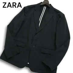 【美品】ZARA ザラ マン現行タグ★ 春夏 ストレッチ シアサッカー テーラード ジャケット ブレザー Sz.L メンズ 黒