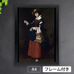 フランシスコ・デ・スルバラン（Francisco de Zurbaran）『アンティオキアの聖マルガリタ』(1629年頃) バロック　アートポスターA4 マット紙【フレーム付】《IN》