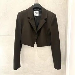 ZARA ブラウン CHECK クロップド ジャケット