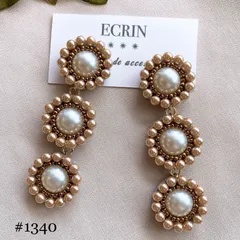 【#1340】パール　ビーズ刺繍　ハンドメイドアクセサリー　ピアス　イヤリング　大ぶりアクセサリー　結婚式