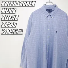 【US古着】RALPH LAUREN　ラルフローレン　CLASSIC FIT　チェック柄長袖シャツ　メンズ　サイズ表記18 34/35　2XL相当　ブルー系×ブラック×ホワイト