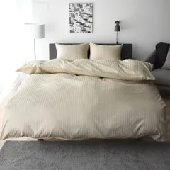 日本製 掛け布団カバー ダブル 綿100% サテンストライプ 高密度生地315本 防ダニ 高級ホテル 布団カバー 北欧 おしゃれ コットン 掛けカバー エトワール (ダブル エクルベージュ)