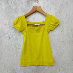 ZARA ザラ スクエアネック Tシャツ 半袖 パフスリーブ カットソー ライムグリーン Mサイズ □〇