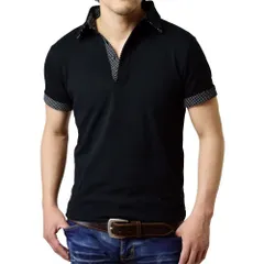 ポロシャツ メンズ 半袖 《41ブラック》 新品 未使用 ドット 水玉柄 2枚衿 鹿の子 【B6N】【メール便2】