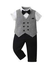  男の子服子供服 キッズ服 フォーマル 子供スーツ ベビー服 半袖シャツ+半ズボン+ベスト3点セット 夏 ブリティッシュスタイル タキシード風 卒園式 入園式 七五三 お宮参り 結婚式 入学式 90 100 110 120 130cm