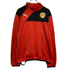 PUMA ロゴジャージ M オレンジ ブラック プーマ プルオーバー ビッグロゴ スポーティー サッカー 古着卸 アメリカ仕入 a701-7457