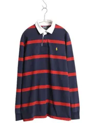 【お得なクーポン配布中!】 00s ポロ ラルフローレン ボーダー 長袖 ラガーシャツ メンズ L / 古着 オールド ラグビー 長袖シャツ ポロシャツ ヘビーウェイト ツートン