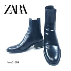 ZARA サイドゴアブーツ ヒールゴールドライン 36 ブラック 合皮 ザラ フェイクレザー ブラック レディース hws01680のサムネイル