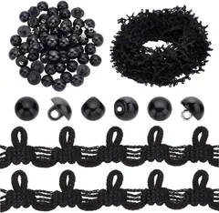 PH PandaHall 20ヤード ボタンホール リボン レードトリム パールボタン60個 ボタンループ付き ボタンホールゴム 弾力性のある 裁縫用 手作り素材 ウェディングドレス 衣装クラフト( 黒)